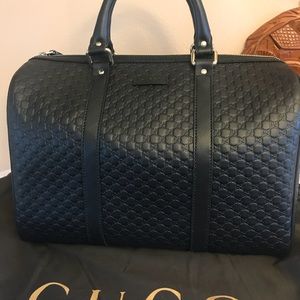 Gucci Black GG Signature Leather Boston Bag